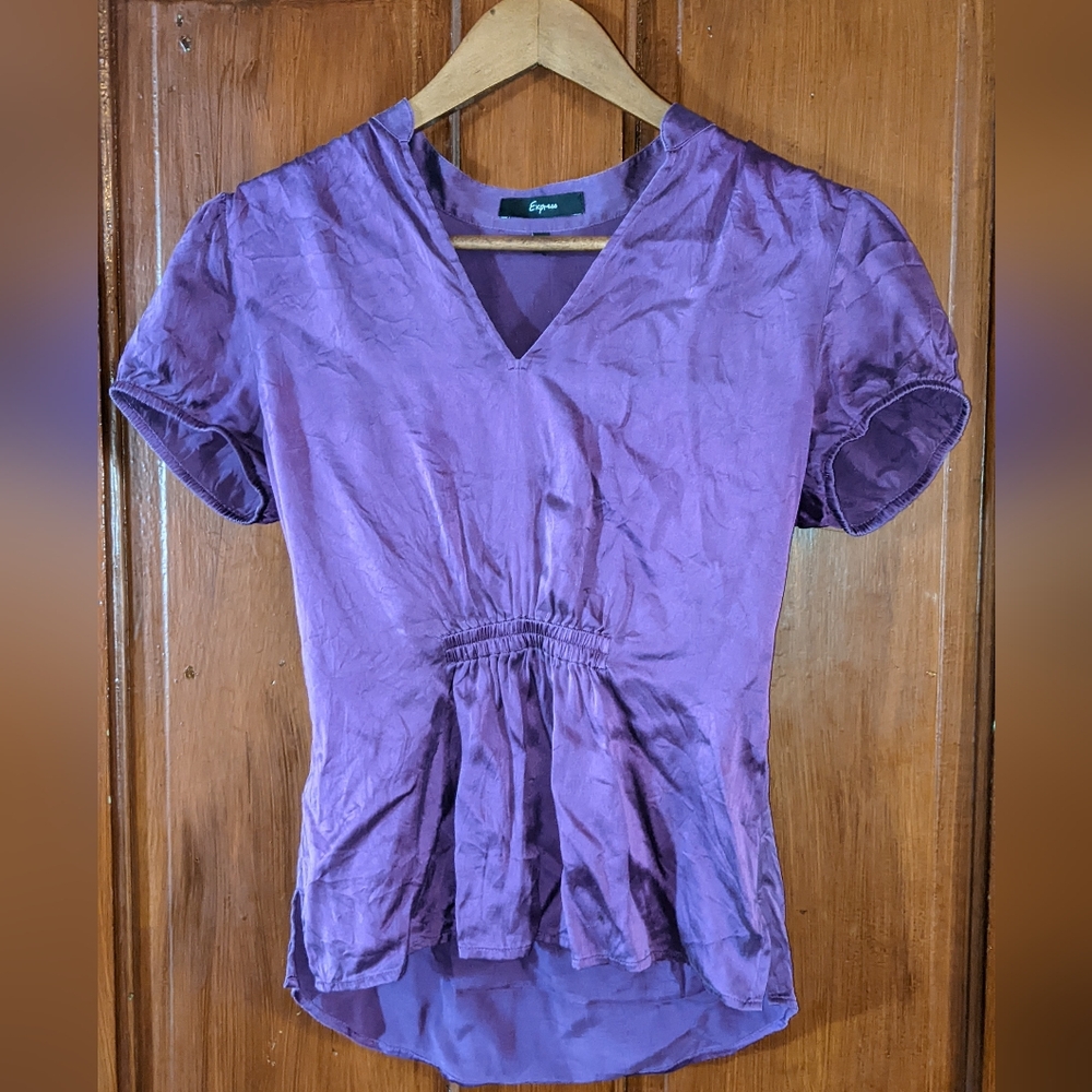 Express Purple Silk Short Sleeve Top